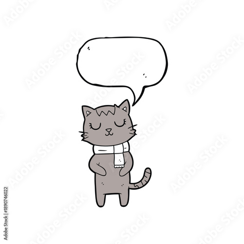 Cartoon cat wearing scarf with speech bubble