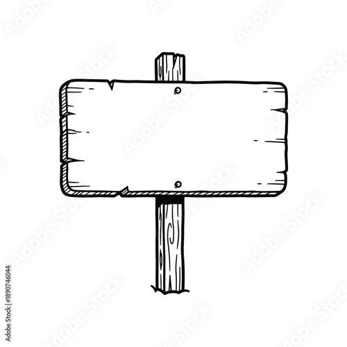 Blank wooden signboard on a post