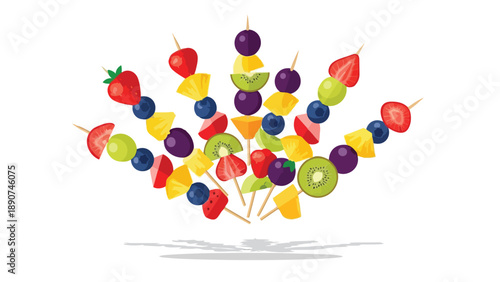 A vibrant array of fresh fruit skewers featuring strawberries blueberries pineapple kiwi and grapes a healthy and colorful snack perfect for any