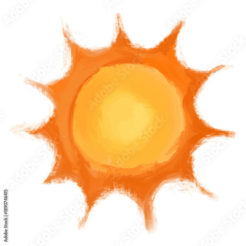オレンジイエローの手描き太陽イラスト 尖った放射ブラシと水彩グラデーションの温かいサンモチーフ ベクター透過素材/Orange Yellow Hand-Drawn Sun Illustration with Spiky Radiating Brush Strokes and Warm Watercolor Gradient Vector Isolated
