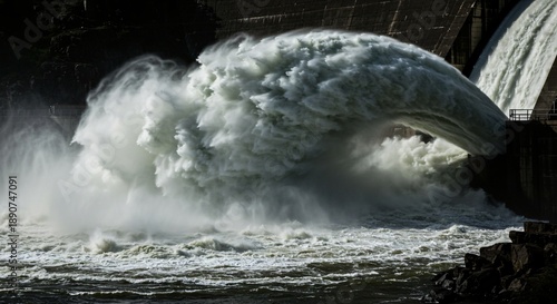 Powerful Dam Spillway Release Creates Massive Water Surge & Dramatic Hydroelectric Energy Flow