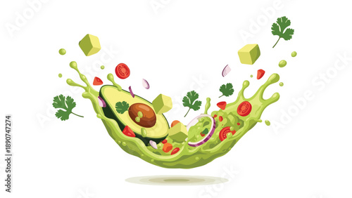 Dynamic Guacamole Burst with Freshly Sliced Avocado and Vibrant Ingredients Elevating Culinary Artistry