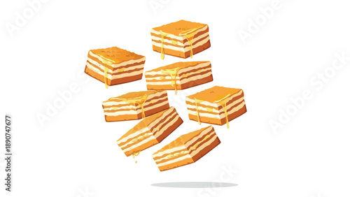 An exquisite illustration of a delightful honey-glazed layered dessert confection cascading beautifully, evoking sweet indulgence and artisanal