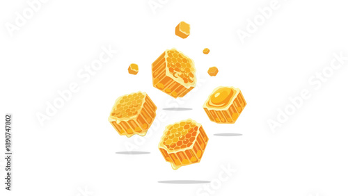 Vibrant golden honeycombs rich with glistening natural nectar delicately suspended in an airy composition capturing the essence of pure unprocessed