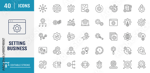 Setting Business icon set. Vector illustration with editable strokes