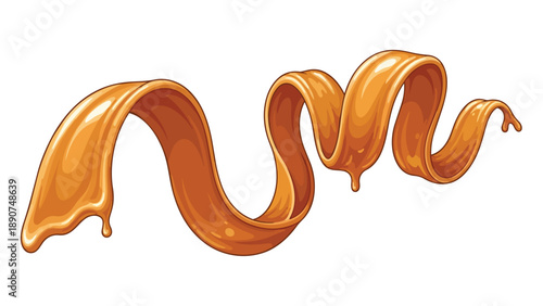 Dynamic swirling golden liquid ribbon with glossy sheen and sweet drips a versatile graphic element