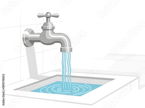 Running Tap Water Faucet Illustration.