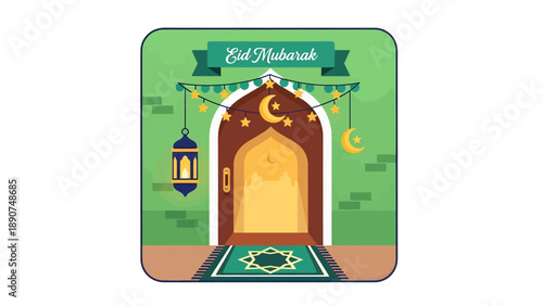 Islamic Doorway with Crescent Moon Decoration.