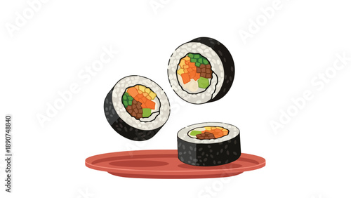 Vibrant illustrated sushi rolls with colorful ingredients showcasing fresh culinary delight on a simple plate