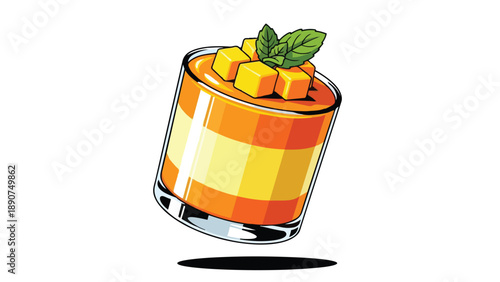 Vibrant tropical mango layered dessert in a glass with fresh mint garnish a delightful sweet treat showcasing natural fruit goodness and refreshing