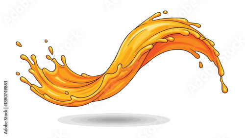 Dynamic orange liquid splash creating a lively wave with flying droplets on a clean white background vibrant sweet fluid movement vector graphic