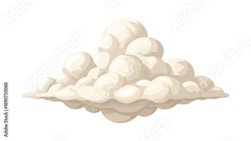 Stylized fluffy white cloud illustration, a vibrant cartoon element for weather designs or atmospheric graphic concepts. Ideal for digital media,