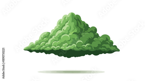 Lush emerald foliage cluster illustration, vibrant green organic shape design element, verdant natural graphic, floating shrubbery concept, stylized