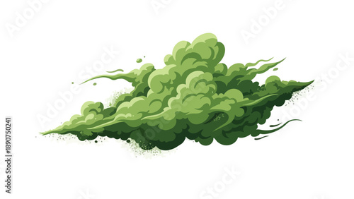 A dynamic stylized green vapor cloud illustration, depicting a vibrant gaseous burst of emission. This ethereal graphic element conveys natural