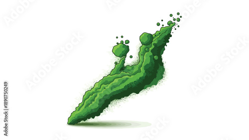 Vibrant green abstract organic form illustration with energetic splashes and detailed textured surface creating a dynamic visual effect on a