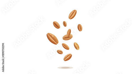 Wholesome natural cereal grains, possibly oats or wheat, dynamically captured mid-fall, an inviting illustration perfect for food branding and