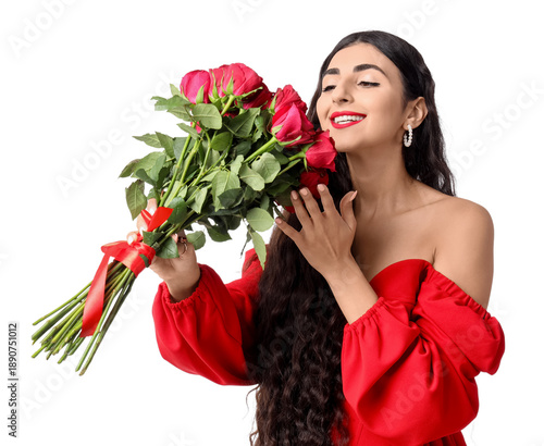 Happy young woman with bouq...