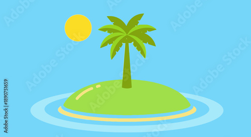 A serene island retreat featuring a palm tree, sun, and tranquil waters ideal for summer vacation