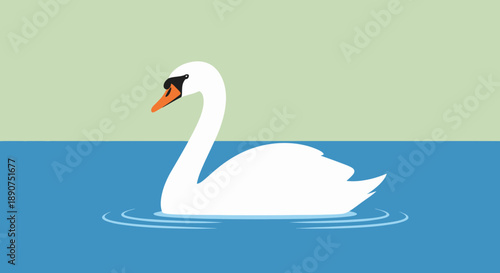 Elegant swan gracefully swimming on a serene lake with smooth water ripples and calm atmosphere