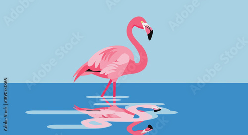 Elegant flamingo illustration with water reflection in minimalist style perfect for wallpaper