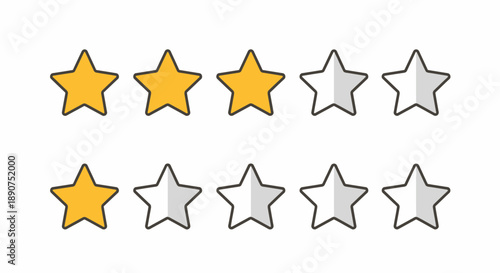 Vector illustration of a rating system showing three out of ten stars are filled
