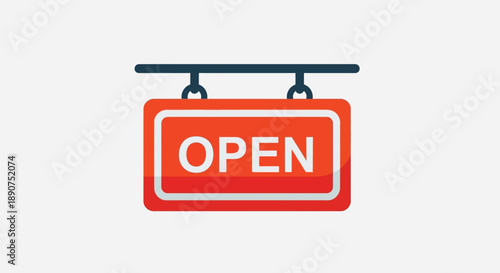 Red 'Open' Sign with White Lettering Hanging from a Dark Blue Support Beam