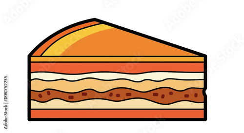 Illustration of a delicious layered dessert slice with bright colors and clean lines