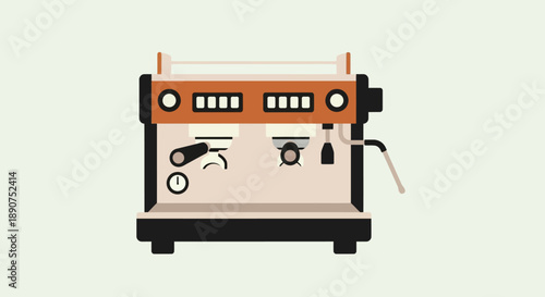 Flat design illustration of professional espresso machine coffee brewing equipment