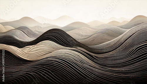 Abstract landscape of layered lines, creating a textured, undulating terrain.