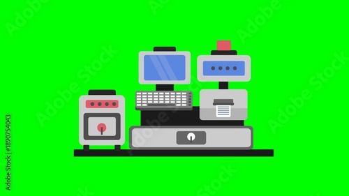 An animated video of a cash register