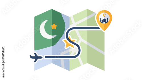 Pakistan Travel Route Map Icon Illustration.