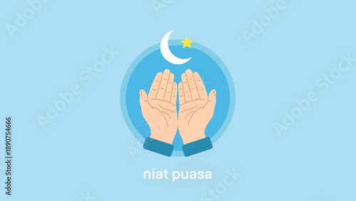 Hands Praying with Crescent Moon Symbol.