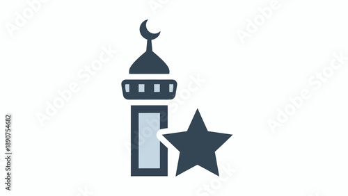 Islamic Mosque Minaret with Crescent Star.
