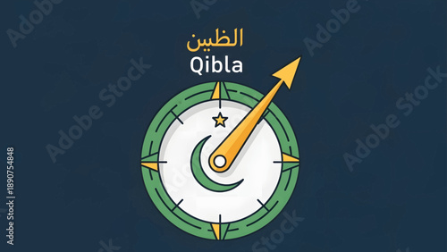 Qibla Compass Direction Indicator Icon.