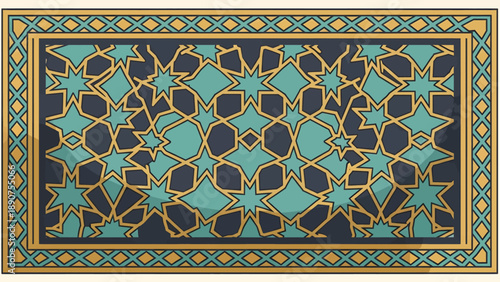 Ornate Islamic Pattern on Blue Background.