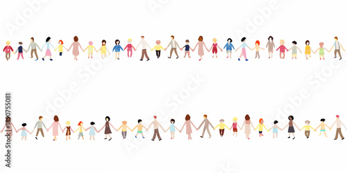 A diverse group of people holding hands in a united line