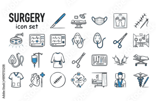 Surgery Medical Operation Surgical Procedure Doctor Hospital Theater Vector Icon Set - Operating Room Clinical