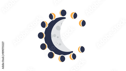 Crescent Moon and Phases Illustration.