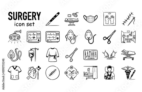 Surgery Medical Operation Surgical Procedure Doctor Hospital Theater Vector Icon Set - Operating Room Clinical