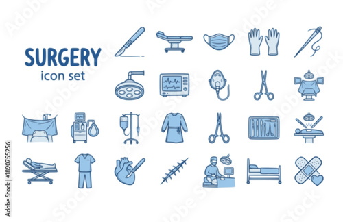 Surgery Medical Operation Surgical Procedure Doctor Hospital Theater Vector Icon Set - Operating Room Clinical