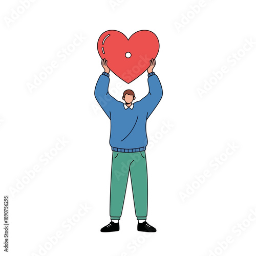 Man holding a large red heart