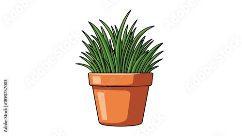 Bright green grass-like plant in an orange pot, a simple and clean illustration conveying freshness and nature for various decorative or educational