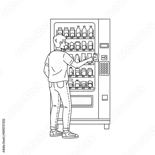 Man standing in front of a vending machine and selecting a product to buy