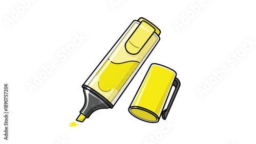 A vivid yellow marker stands ready for use, its cap off, highlighting its purpose as an essential tool for emphasizing key information and