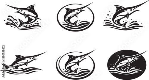Swordfish Icon Set Black and White Marine EPS Safe Silhouettes