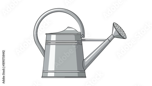 Detailed line art illustration of a classic gardening watering can in a grayscale palette perfect for horticultural projects and agricultural