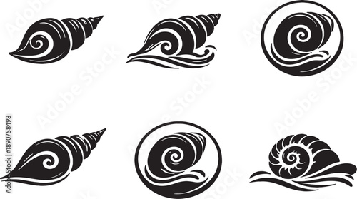Sea Snail Icon Set Black and White Marine EPS Safe Silhouettes