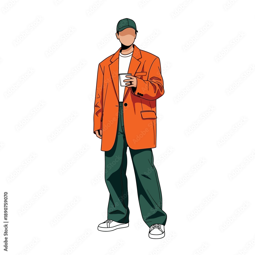Obraz premium Man in an orange jacket and green pants