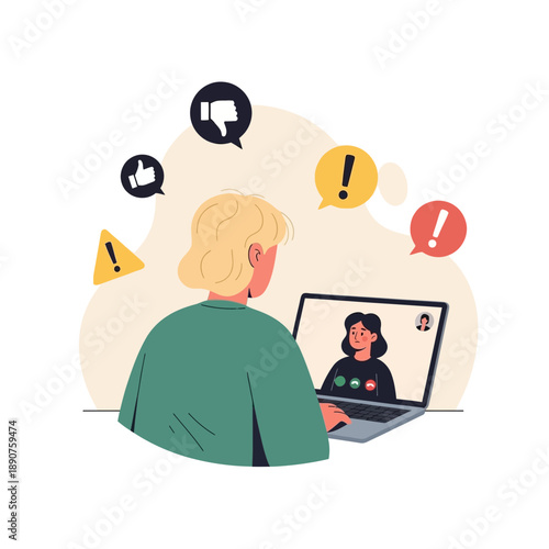 Woman experiencing negative emotions while on a video call on her laptop computer