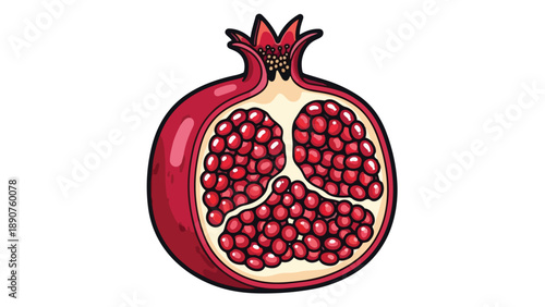 Vibrant illustration of a sliced pomegranate revealing its jewel-toned arils, a symbol of health and abundance